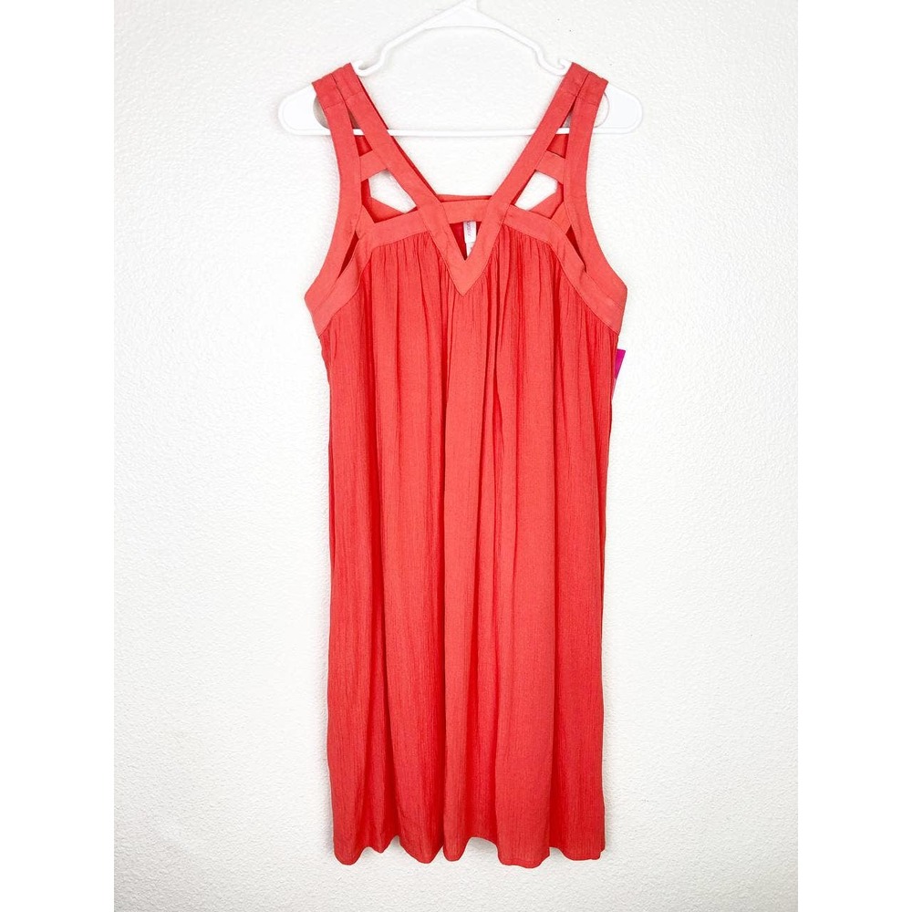 Xhilaration Coral Pink Dress Sleeveless Swing Dress Criscross Neck Sz XL
